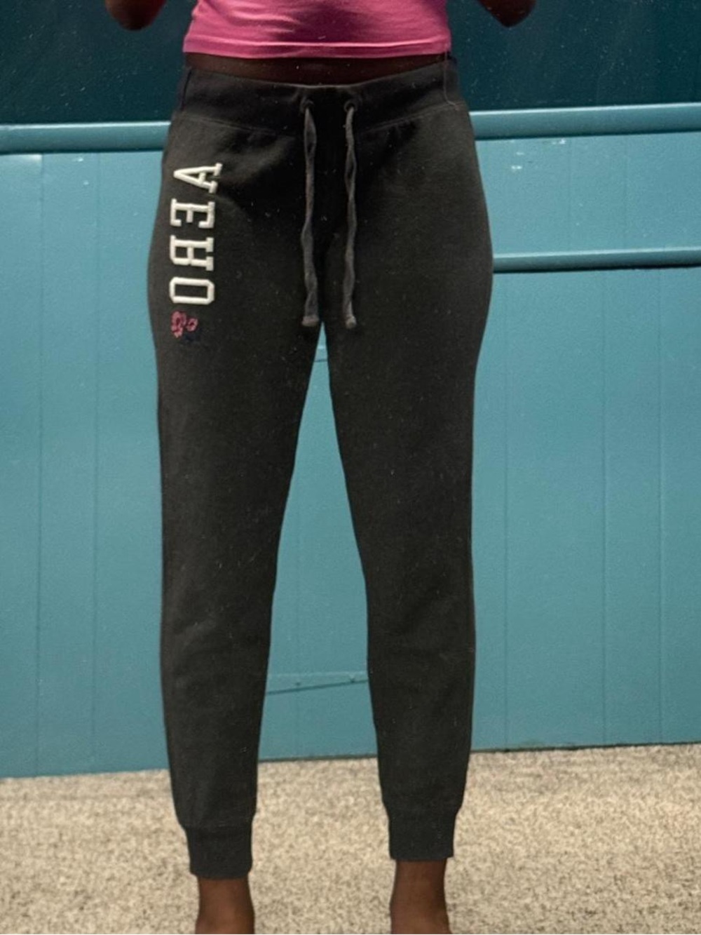 Aeropostale Dark Grey Jogger Sweatpants with Pink Accent
